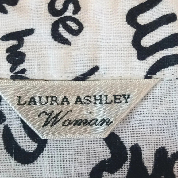 Linen Laura Ashley Woman french print black white button cuffed sleeve 1X - Picture 11 of 12